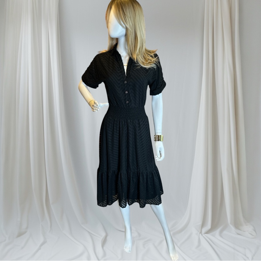 Zara Black Textured Midi Dress